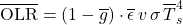 \begin{equation*} \xglob\OLR = \left(1 - \ngheg \right) \cdot \xglob\emis \, \tveb \,  \sigma \, \tsurfg^4 \end{equation*}