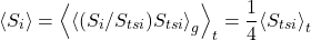 \begin{equation*} \ex{\isi} = \ex{\ex{(\isi/\tsi) \tsi}_g}_t = \frac{1}{4} \ex{\tsi}_t \end{equation*}