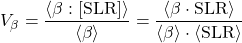 \begin{equation*} \gammalea = \frac{\exw{\lea}{\SLR}}{\ex{\lea}} = \frac{\ex{\lea\cdot\SLR}}{\ex{\lea}\cdot\ex{\SLR}} \end{equation*}