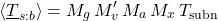 \begin{equation*} \ex{\xloc{T}_{s:b}} = M_g\,M^\prime_v \, M_\albedo \, M_x \, T_\mathrm{subn} \end{equation*}