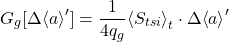 \begin{equation*} \changetermg{\Delta\avg{\albedo}} = \frac{1}{4\qg} \ex{\tsi}_t \cdot \Delta\avg{\albedo} \end{equation*}