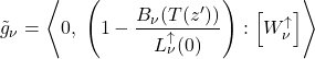 \begin{equation*} \nghe_{\nu} =  \exw{0,\;\left(1 -  \frac{B_{\nu}(T(z^\prime))}{ L^\uparrow_\nu(0)}\right)}{W^\uparrow_{\nu}} \end{equation*}