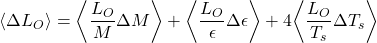 \begin{equation*} \bex{\Delta\olr} =  \bex{\frac{\olr}{\ltr} \Delta\ltr } + \bex{\frac{\olr}{\emis} \Delta\emis }+ 4 \bex{\frac{\olr}{\tsurf}  \Delta\tsurf} \end{equation*}