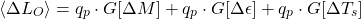\begin{equation*} \bex{\Delta\olr} =  \qp\cdot\changeterm{\Delta\ltr} +\qp\cdot\changeterm{\Delta\emis}+ \qp\cdot\changeterm{\Delta\tsurf}  \end{equation*}