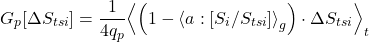 \begin{equation*} \changetermp{\Delta\tsi} = \frac{1}{4\qp} \ex{\left(1 - \exw{\albedo}{\isi/\tsi}_g\right) \cdot \Delta\tsi}_t \end{equation*}