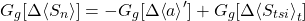 \begin{equation*} \changetermg{\Delta\ex{\Sn}} =  -  \changetermg{\Delta\avg{\albedo}} +  \changetermg{\Delta\ex{\tsi}_t} \end{equation*}